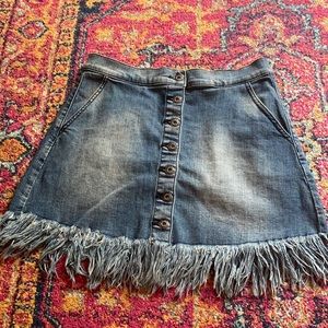 Fringe jean skirt